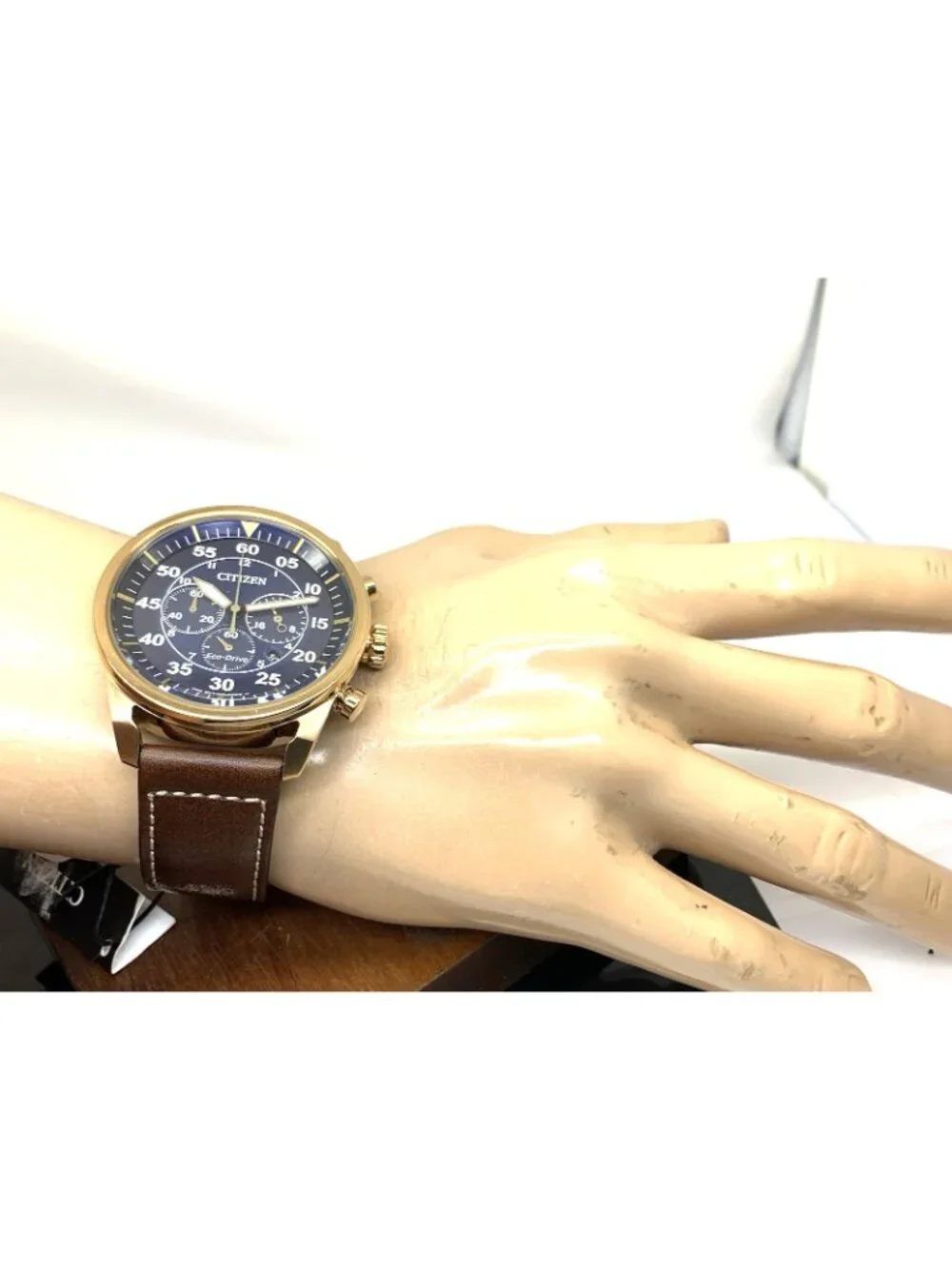 Citizen Men's Watch CA4213-18l Eco Drive Blue Dial Rose Gold Brown Leather Band